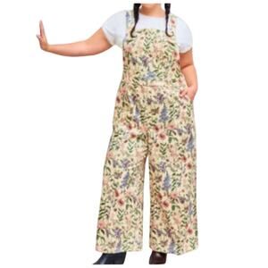 Floral Ladybug Butterfly Bee Lightweight Corduroy Overalls Jumpsuit XL Wide Leg